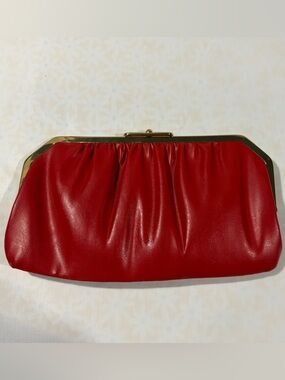 Red Faux Leather Frame Clutch Handbag